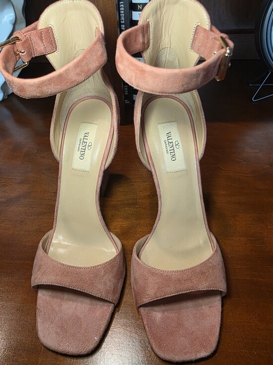 Valentino Garavani Shoes - New AUTHENTIC Valentino Garavani Dusty Pink Suede Ankle Strap Block Heels, 38